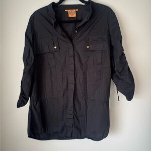 Tory Burch Black Utility Shirt-Jacket with Gold Hardware